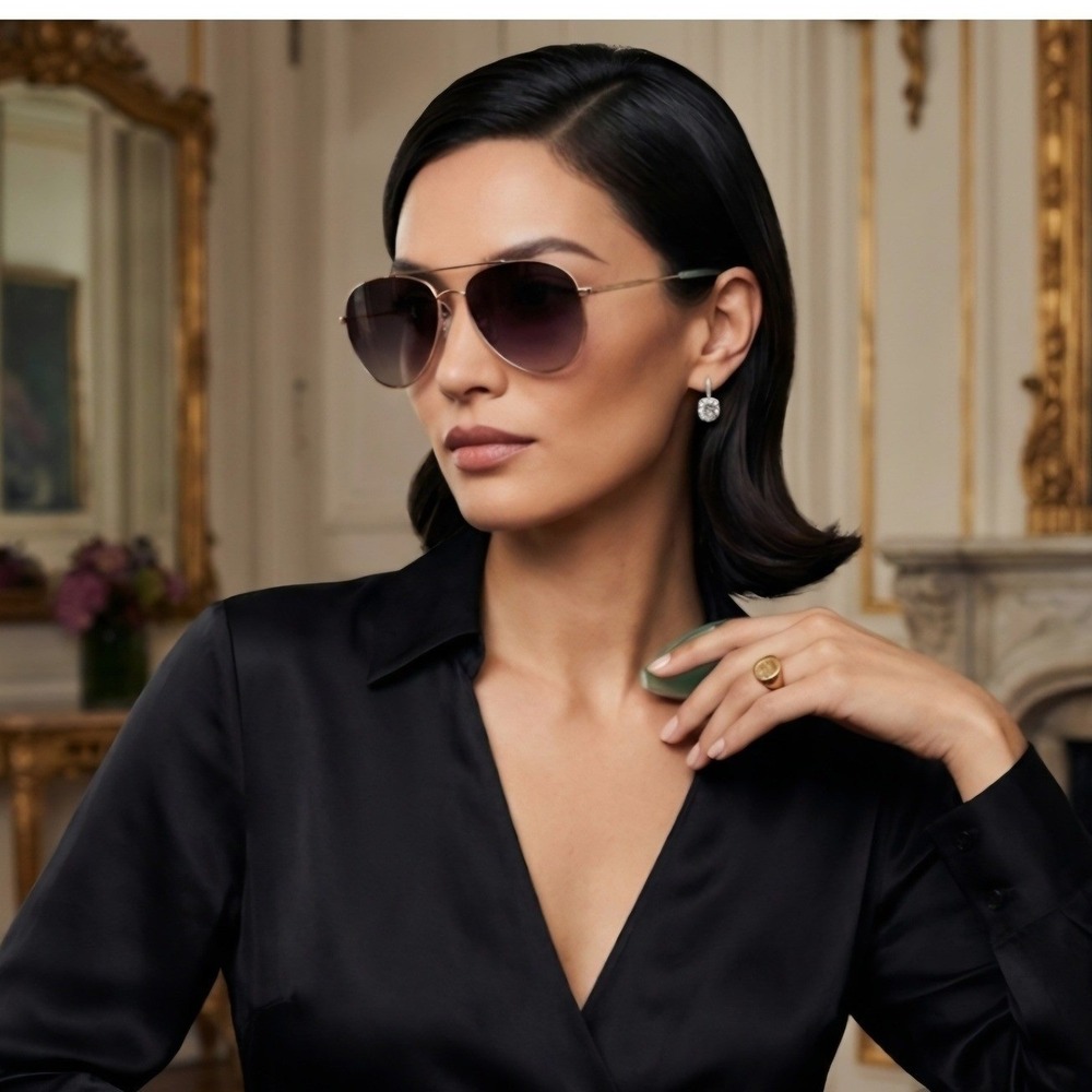 Oscar de la Renta Aviator Chic Unisex Sunglasses Gold Purple Gradient 100% UV